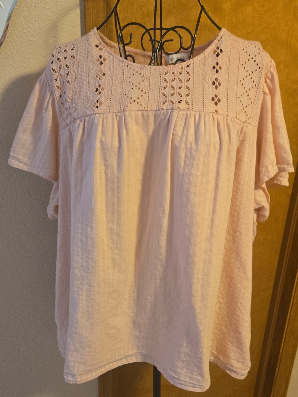 Ella Moss Pale Peachy Eyelet Embroidered Boho Blouse XXL